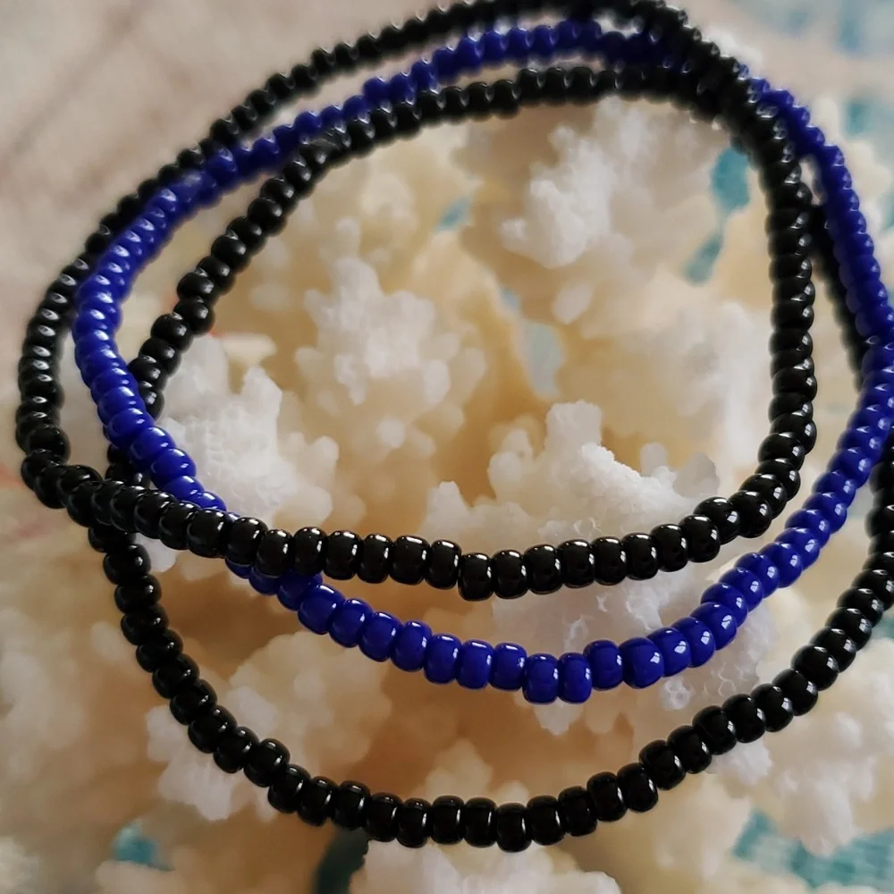 Seed Bead Stack Stretch Bracelets "Blue Line" - Picture 12 of 16